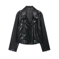 Klassische schwarze Motorradjacke aus Kunstleder mit Reißverschluss und Revers - S / Schwarz