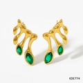 Golden titanium steel stud earrings featuring green marquise zircon leaves - Gold/Green