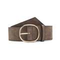 Ceinture large marron foncé avec boucle dorée ovale et texture en similicuir grainé - Café