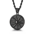 Hip hop black stainless steel sun pendant necklace with matching twisted rope chain - Black Sun Pendant (KP100635-HR)