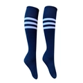 Navy blue knee-high football socks with white stripes for professional sport - Navy Blue White Edge