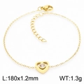 Golden stainless steel heart bracelet with crystal inlay and 180mm chain length - Bracelet (KB166624-K)