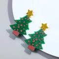 Pendientes de árbol de Navidad en acrílico brillante verde con puntos rojos y estrella - Estilo 2 - Árbol Puntos Rojos Verde