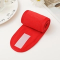 Macro detail of red waffle fabric headband with adjustable white hook and loop closure - Headband + 2 Wristbands Set / Burgundy