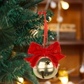 Christmas tree ornament with red velvet bow and golden metal jingle bell with star cutouts - Red Velvet Bow Style