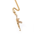 Collier pendentif fusil AK-47 doré hip hop serti de zircons cubiques étincelants - Mitrailleuse dorée / Chaîne cubaine en acier de 3 mm * 60 cm