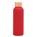 Insulated stainless steel water bottle in matte red finish with natural bamboo lid - Matte Red