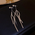 Silver layered geometric tassel earrings with spherical stud and wavy thin chains - Style 32# S925 Silver Pin Silver Wave Tassel Earrings