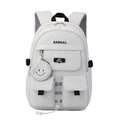 Minimalist white high-capacity school backpack with breathable mesh back and cute pendant - With Pendant / Gray