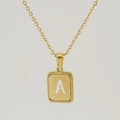 Collier en acier inoxydable plaqué or 18K avec pendentif rectangulaire lettre A - Lettre A