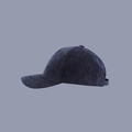 Macro side view of navy corduroy texture on minimalist baseball cap with curved brim - Adjustable / Navy Blue