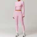 Ensemble de yoga rose deux pièces avec haut court à manches longues et leggings - Chemise À Manches Longues 8886 + Pantalon 8519 Rose Cerisier / S