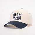 Detail of Let's Go to the Beach embroidery on off-white and navy blue baseball cap - One Size / Cream/Navy Blue