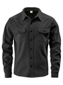 Detail shot of men's dark gray corduroy shirt jacket with double flap chest pockets - S / Black