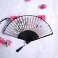 Ancient style folding fan with purple gradient fabric and elegant black bamboo ribs - Light Purple Gradient Ink Wash Flower & Butterfly Style (Lady's Fan-82)