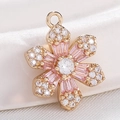 Vintage flower pendant with pink and clear zircons in gold-plated copper finish - S116-05 Gold Pink White Zircon Flower