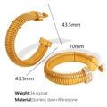 Thick golden spiral hoop earrings with rhinestones in stainless steel for women - Gold (EH584)