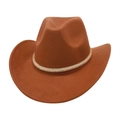 Detailed close-up of dark caramel wool felt cowboy hat with gold braided trim detail - One Size / Khaki (Braided Decor)