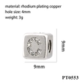 Macro detail of silver rhodium-plated letter C bead with cubic zirconia and dimensions - Letter C (PT0553)