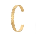 Elegant gold titanium steel open bangle with refined feather and leaf design - Y541-1 Gold Feather