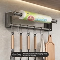 Multifunctional 40cm gun grey kitchen rack with 6 hooks and paper towel holder - 40CM with 6 Hooks / Gun Grey