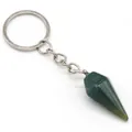 Green natural agate stone conical keychain with polished hexagonal cone pendant - India Agate
