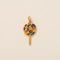 Close-up of golden lollipop charm with colorful enamel on 18K gold plated necklace - Lollipop