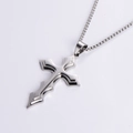 Polished stainless steel layered cross pendant necklace with a durable round link chain - Steel
