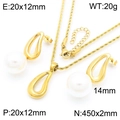 Conjunto de joyas en acero de titanio dorado con collar de perlas y pendientes - Estilo de Perla en Forma de Lágrima (KS222179-GC) / Dorado