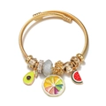 Golden spiral bangle with colorful enamel fruit charms including avocado and watermelon - Avocado+Watermelon