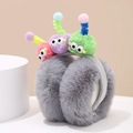 Close-up of cute colorful cartoon characters on fuzzy grey plush winter earmuffs - Diameter 13CM / Gray
