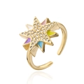 18K vergoldeter Sternring aus Kupfer mit buntem Emaille-Inlay und funkelnden Zirkonia - Gelb