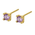 Minimalist gold S925 sterling silver stud earrings with round purple zircon stones - Purple Zirconia (February)