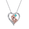 Bohemian rose gold heart feet necklace with turquoise stone and fine diamonds - Turquoise White Gold Plated, Approx. 2.3g