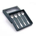 Silver stainless steel floral coffee spoon set in a premium dark green gift box - A Style Short Flower Spoon-Silver+Green Box / Silver/Green Box/4PCS