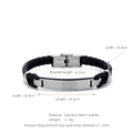 Men's multi-layer braided black leather bracelet with silver stainless steel curved plate - Silver Wide Plate (W-13-2)