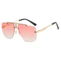 Fashionable rimless polygon sunglasses with pink gradient lenses and golden metal frame - Dual-tone Pink
