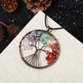 Handmade copper tree of life pendant with colorful natural crystal stones and black cord - Antique Bronze Round Tree of Life Necklace
