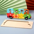 Colorful wooden double-decker bus puzzle with 1-10 numbered blocks for kids learning - Bus