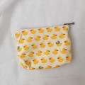 Mini cream fabric coin purse with yellow duck pattern and vintage metal zipper detail - Yellow Duck