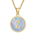 Collier en acier doré avec pendentif en nacre ronde orné de la lettre initiale Z - Lettre Z (Chaîne Incluse)