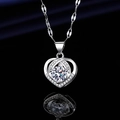 Silver heart pendant necklace with a brilliant round central stone and pave diamond accents - Xl-135 [comes With Box And Chain]