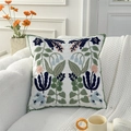 Modern French floral embroidery pillow featuring green wavy edges on a white cushion - Swallow and Flower (Cover Only)