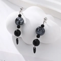Detail of Chinese style earrings with black ink texture beads on white ceramic base - Black S2362