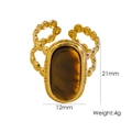 Verstelbare 14K vergulde ring met bruine ovale steen en een kralenketting ontwerp - Ovale Tijgeroog