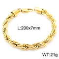 Bracciale a catena a fune dorata da 7 mm in acciaio inossidabile lucido uomo - 20cm / Fibbia Quadrata 7mm / Oro