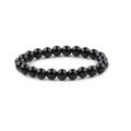 Polished 8mm black agate beaded bracelet with elastic cord on white background - 8mm / Black Agate