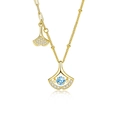 Goldene S925 Silber Ginkgoblatt-Kette mit zwei Fächer-Anhängern und himmelblauem Moissanit - 925er Silber / Gold (Moissanit)