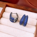 U-shaped gunmetal stud earrings with pavé navy blue cubic zirconia in vintage style - Teardrop / Ear Buckle / Dark Blue