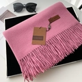 Pink cashmere-feel scarf with elegant tassels and a leather brand patch detail - 33# Rubber Pink